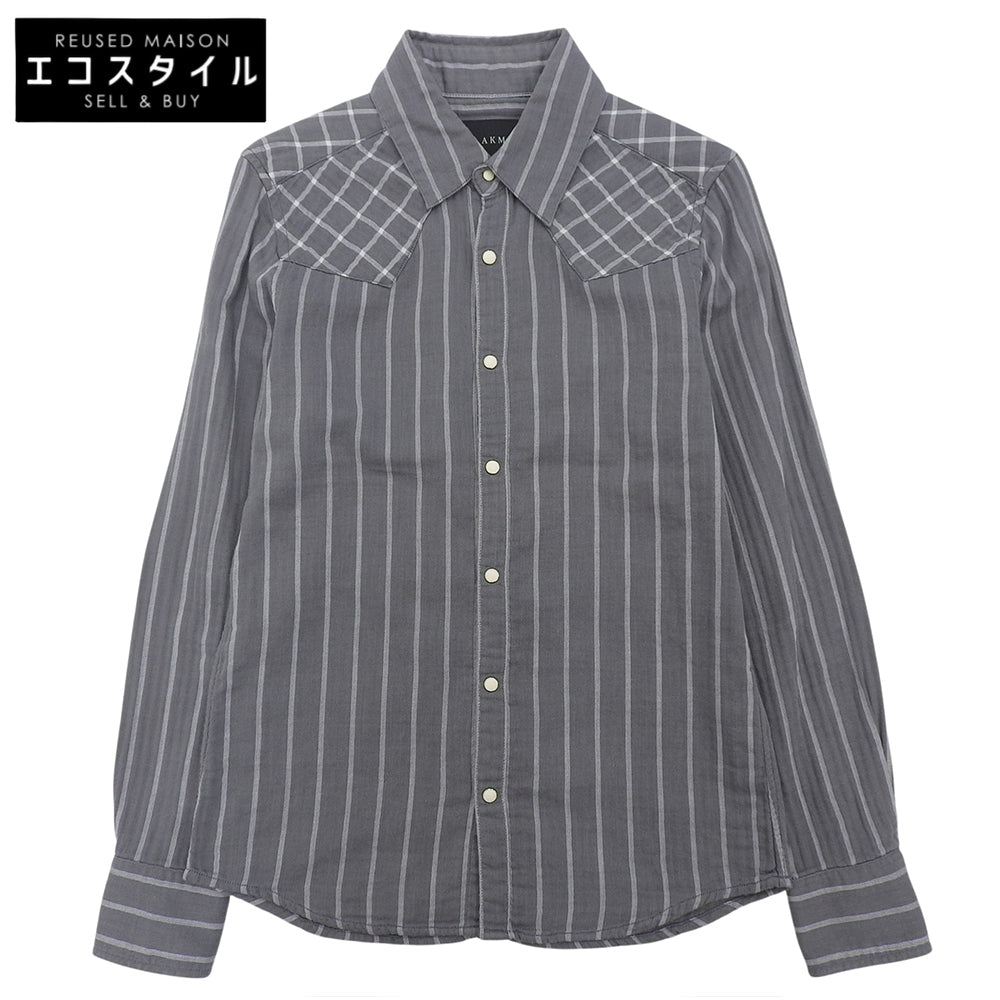 AKM Cotton Snap-Button Stripe Shirt Top Men's Grey L Top L