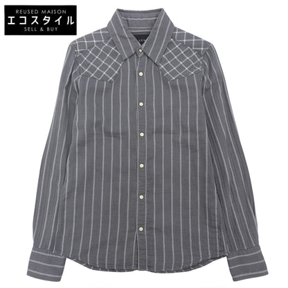 AKM Cotton Snap-Button Stripe Shirt Top Men's Grey L Top L