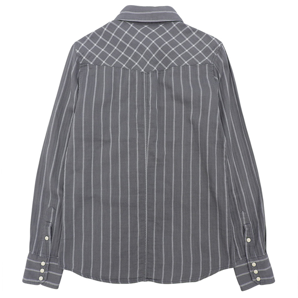 AKM Cotton Snap-Button Stripe Shirt Top Men's Grey L Top L