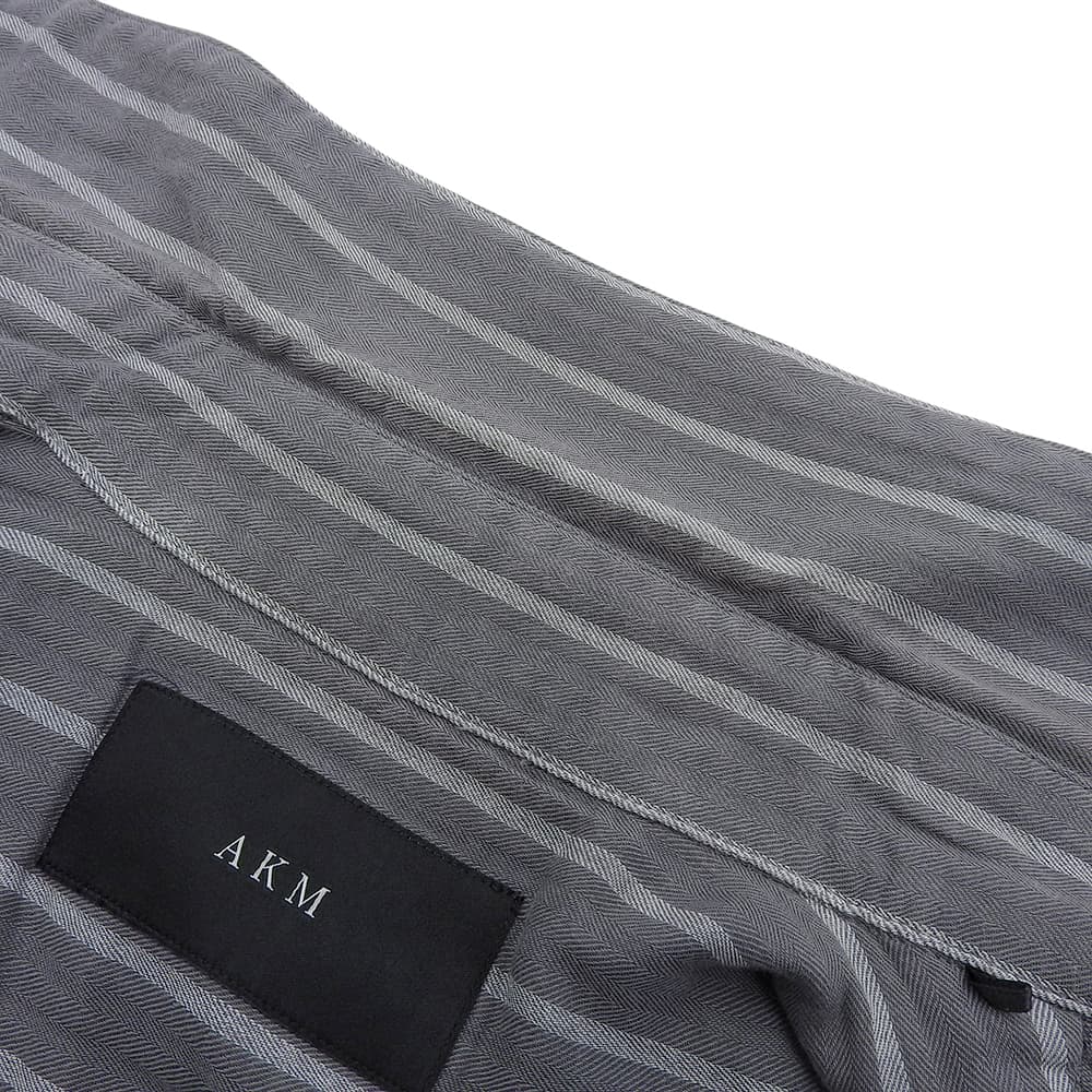 AKM Cotton Snap-Button Stripe Shirt Top Men's Grey L Top L