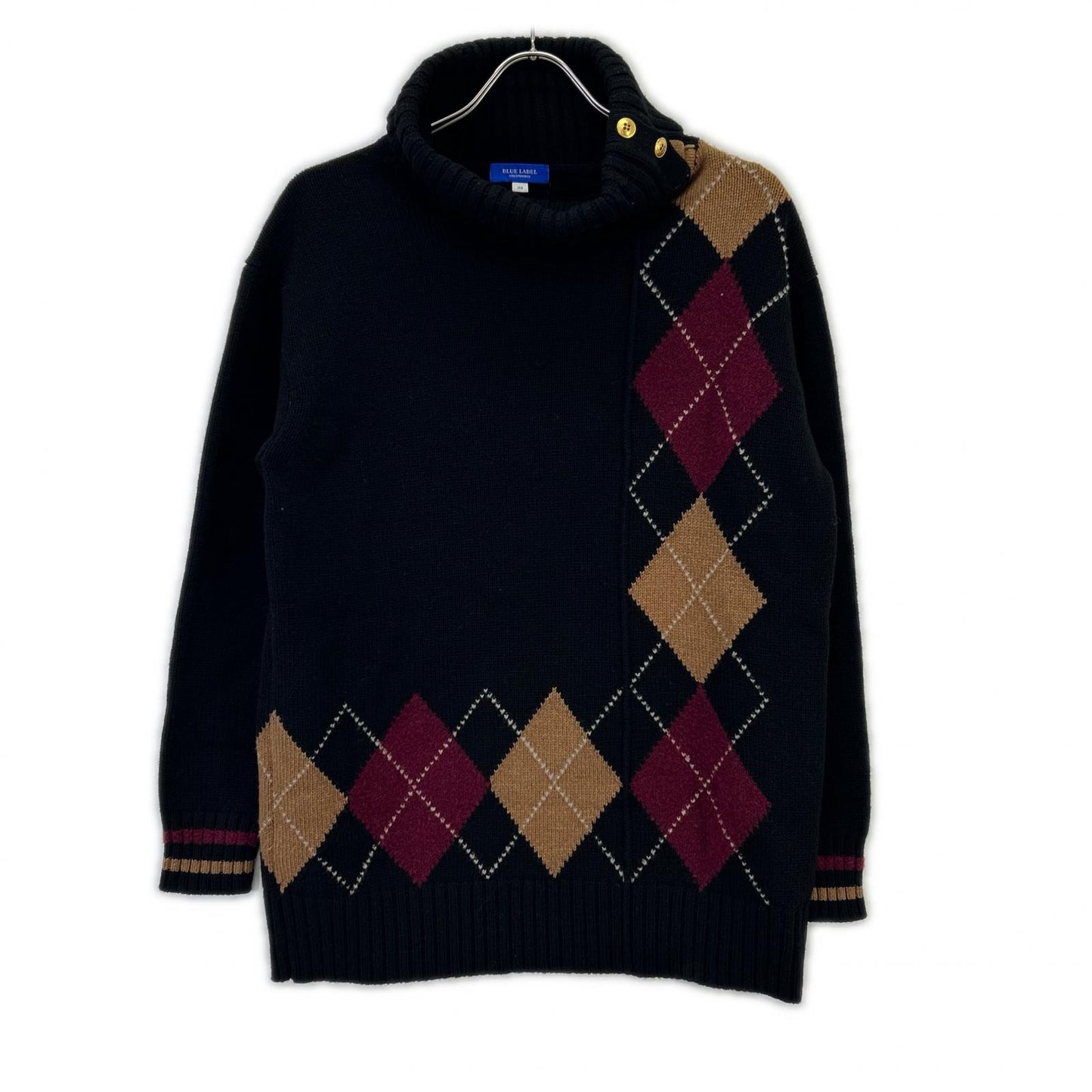 BLUE LABEL CRESTBRIDGE ブルーレーベルクレストブリッジ ブラック ビッグアーガイルプルオーバーニット トップス