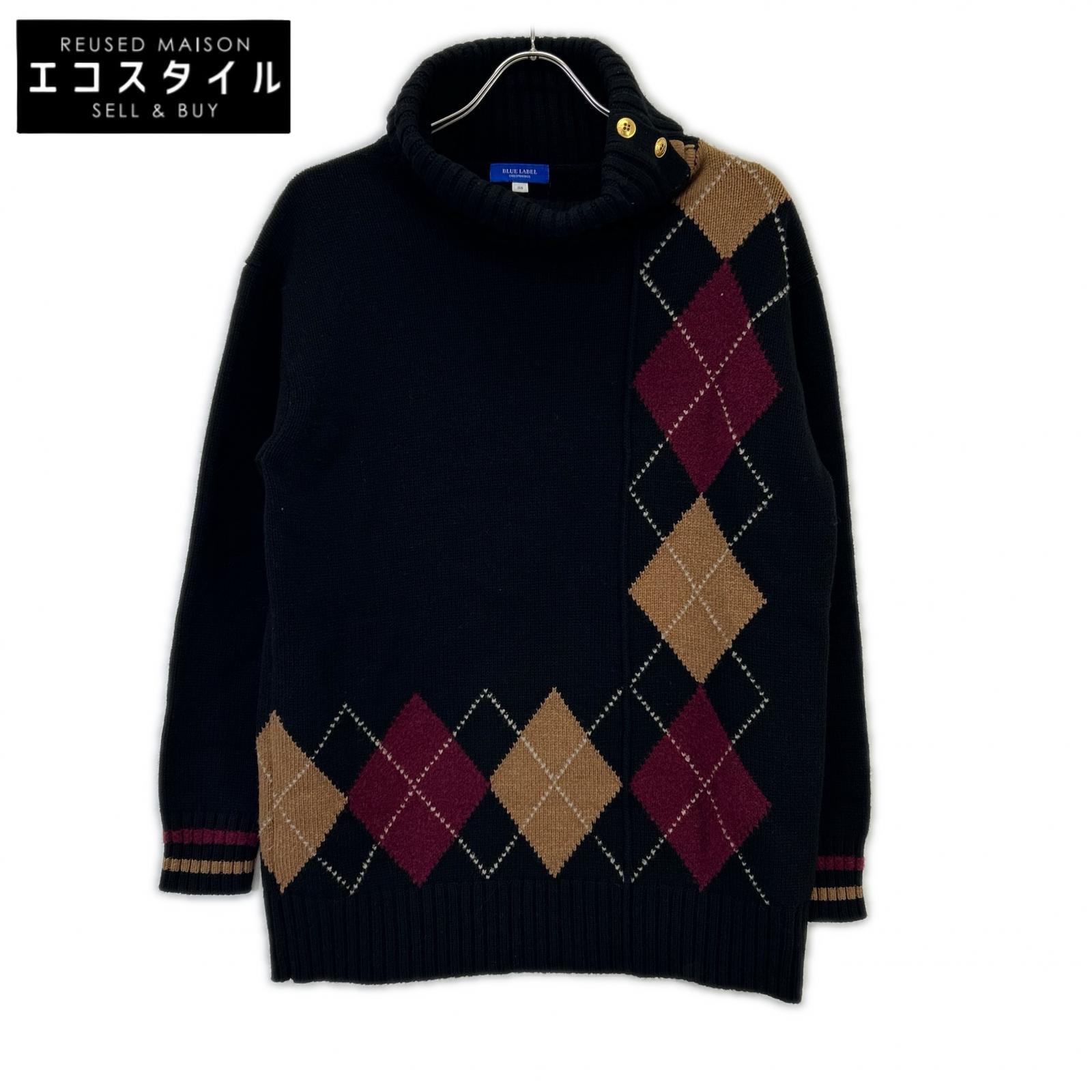 BLUE LABEL CRESTBRIDGE ブルーレーベルクレストブリッジ ブラック ビッグアーガイルプルオーバーニット トップス
