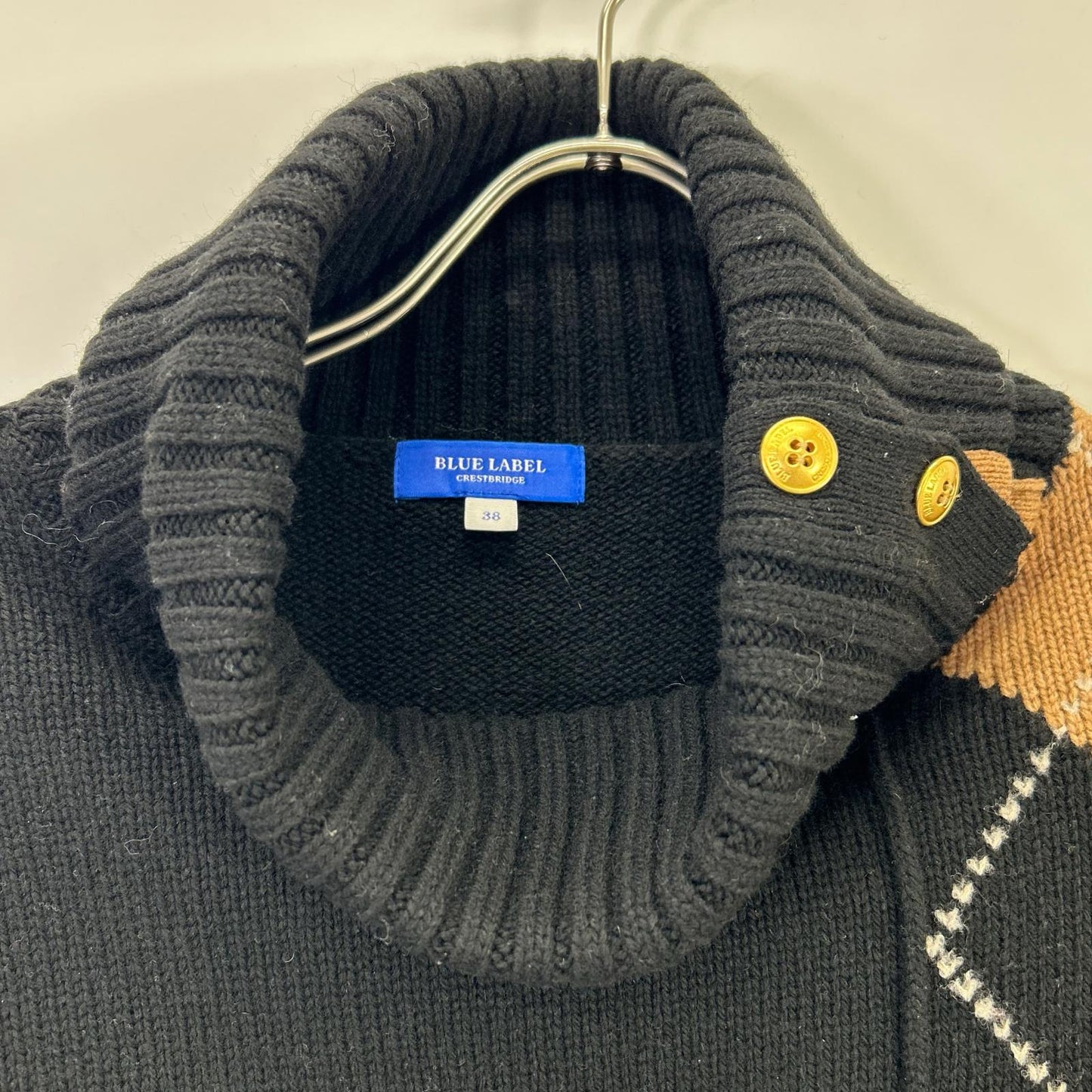 BLUE LABEL CRESTBRIDGE ブルーレーベルクレストブリッジ ブラック ビッグアーガイルプルオーバーニット トップス