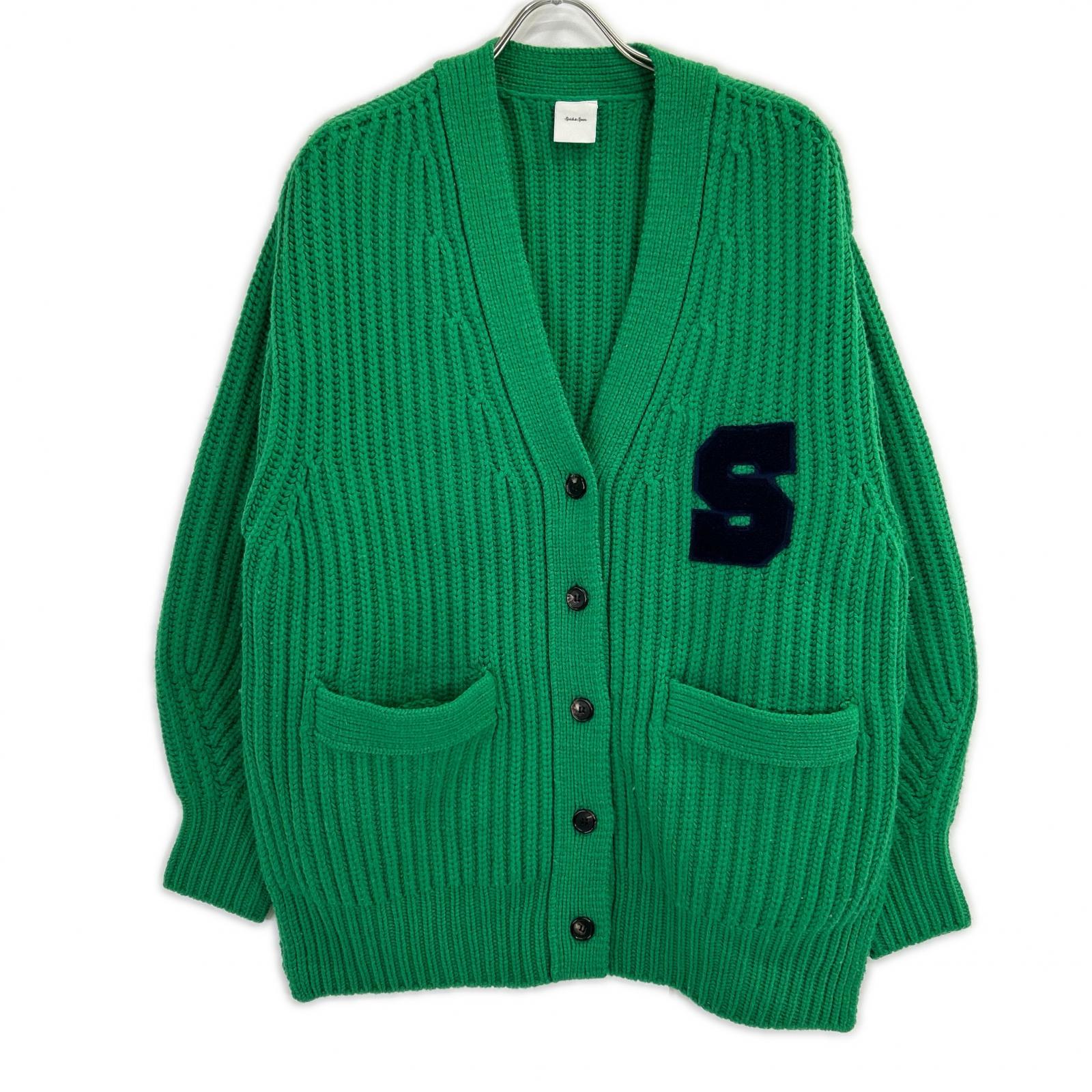 Spick&Span スピック＆スパン グリーン ウール×アクリル レターマンビッグニットカーディガン トップス