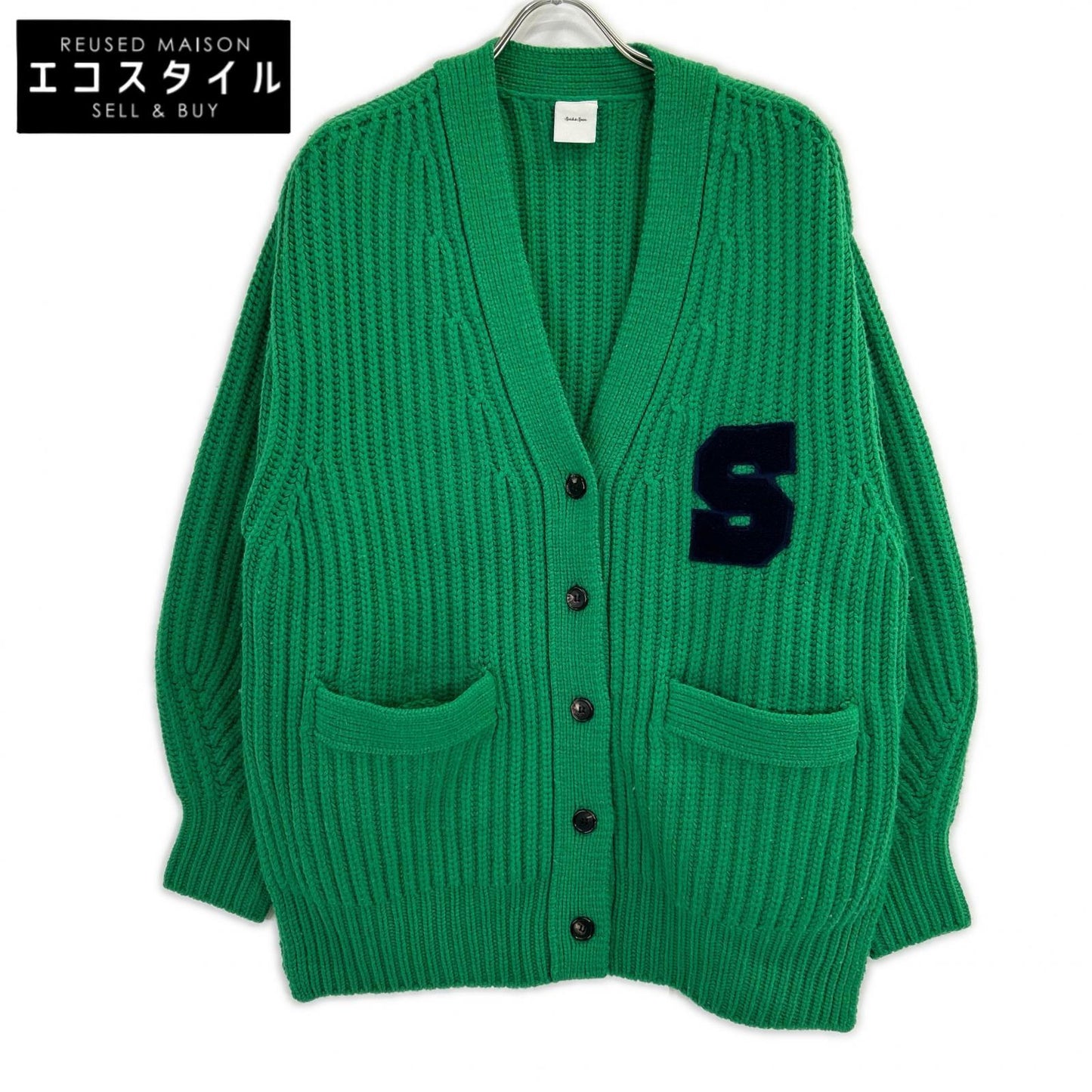 Spick&Span スピック＆スパン グリーン ウール×アクリル レターマンビッグニットカーディガン トップス