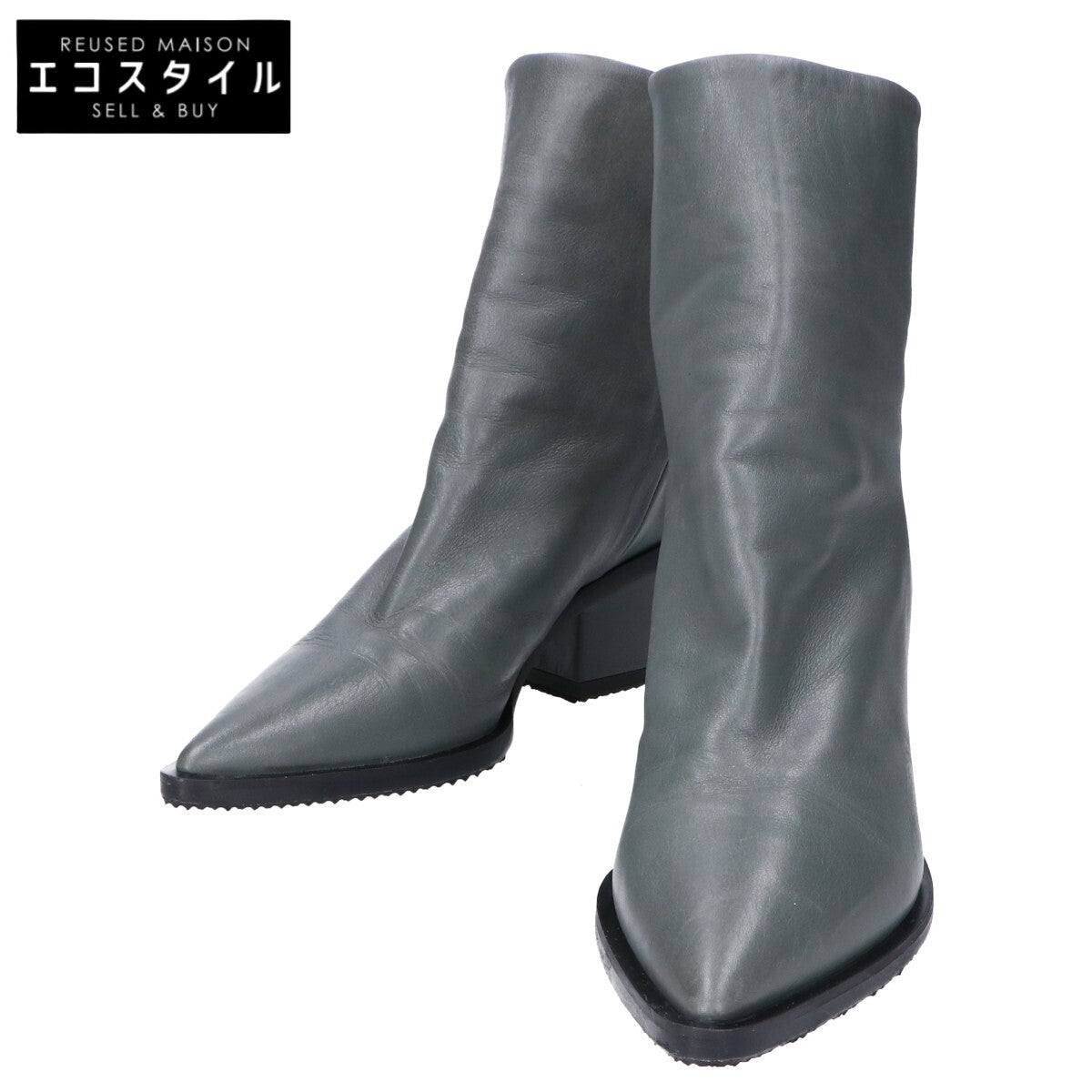 Halmanera Halmanera 23AW Gray GEMA26 Pointed Toe Chunky Short Boots Shoes 36 Women's