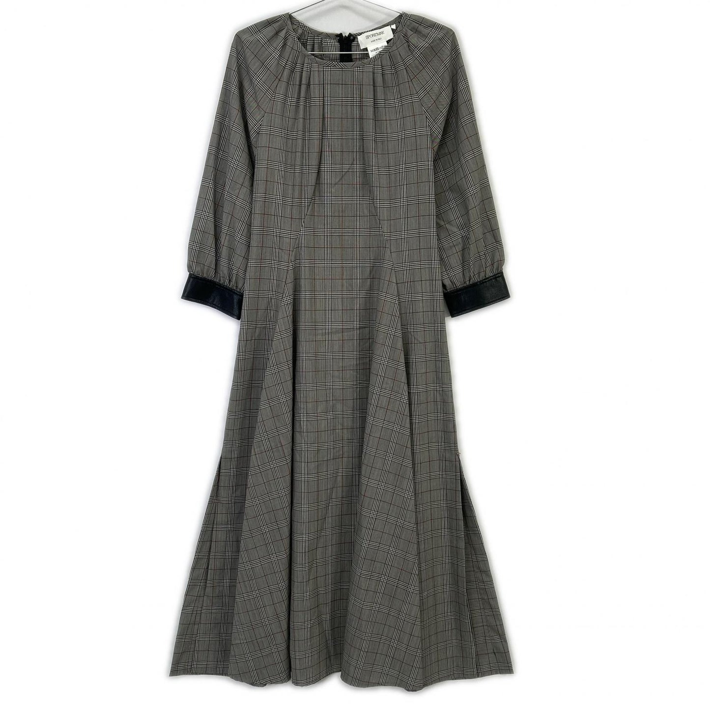 SPORTMAX スポーツマックス グレー チェック 袖レザー切り替え ロングワンピース ワンピース