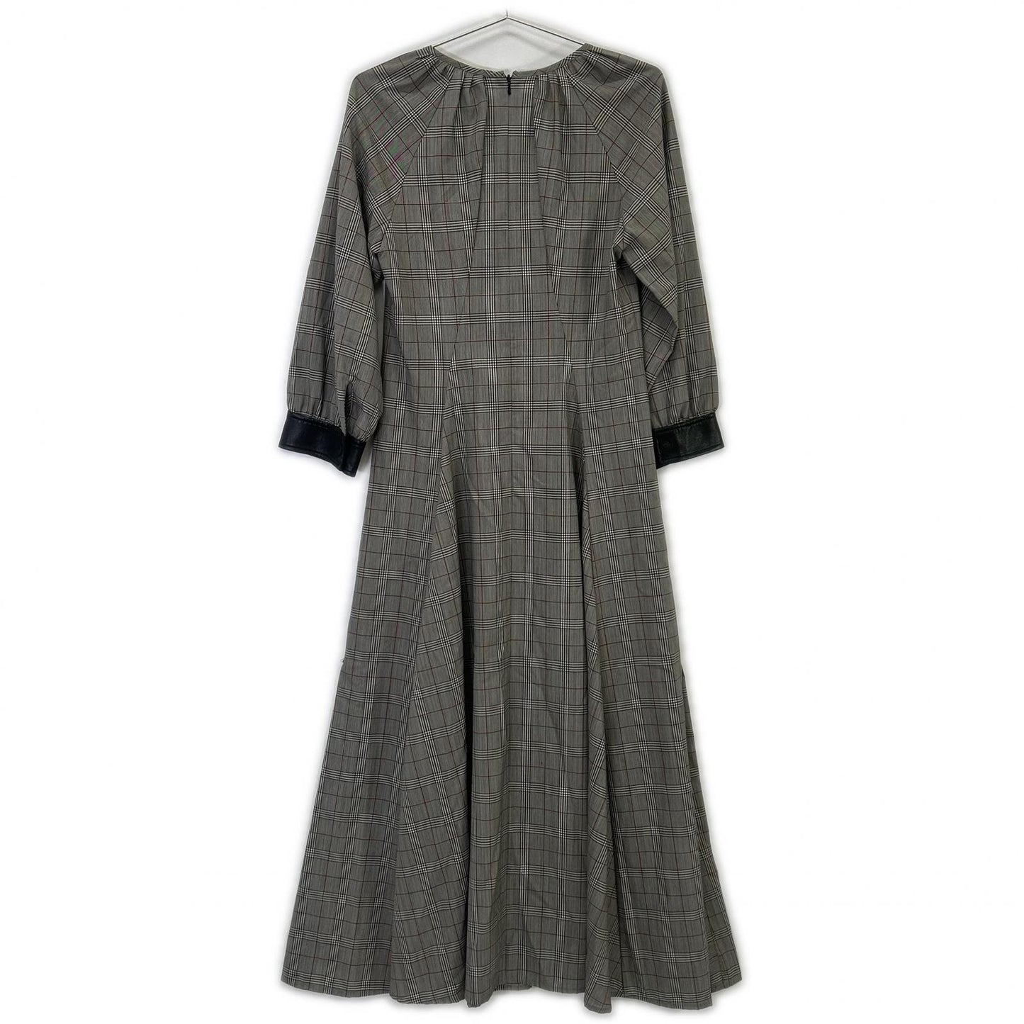 SPORTMAX スポーツマックス グレー チェック 袖レザー切り替え ロングワンピース ワンピース