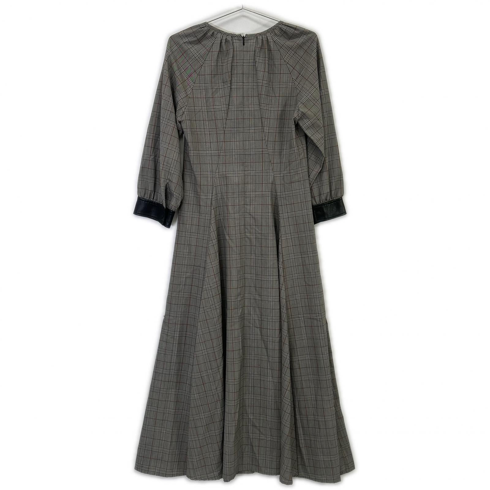 SPORTMAX スポーツマックス グレー チェック 袖レザー切り替え ロングワンピース ワンピース