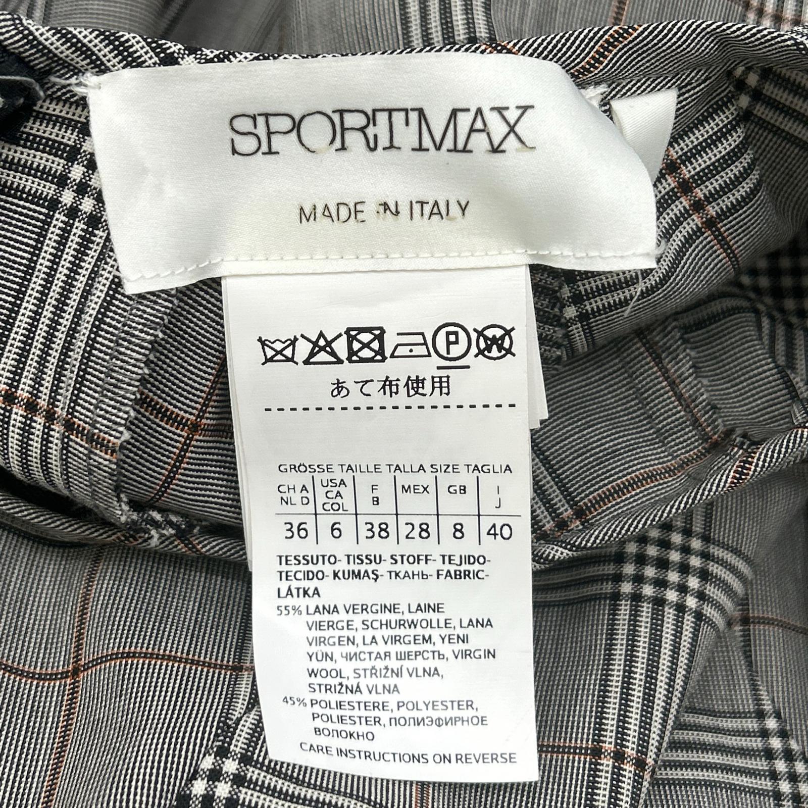 SPORTMAX スポーツマックス グレー チェック 袖レザー切り替え ロングワンピース ワンピース