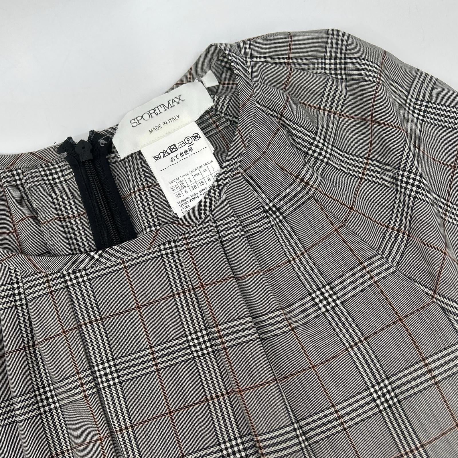 SPORTMAX スポーツマックス グレー チェック 袖レザー切り替え ロングワンピース ワンピース