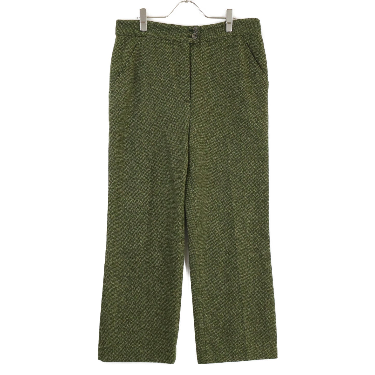 VALENTINO Green Wool Herringbone Wide Trousers Bottoms 44 Men's