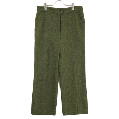 VALENTINO Green Wool Herringbone Wide Trousers Bottoms 44 Men's