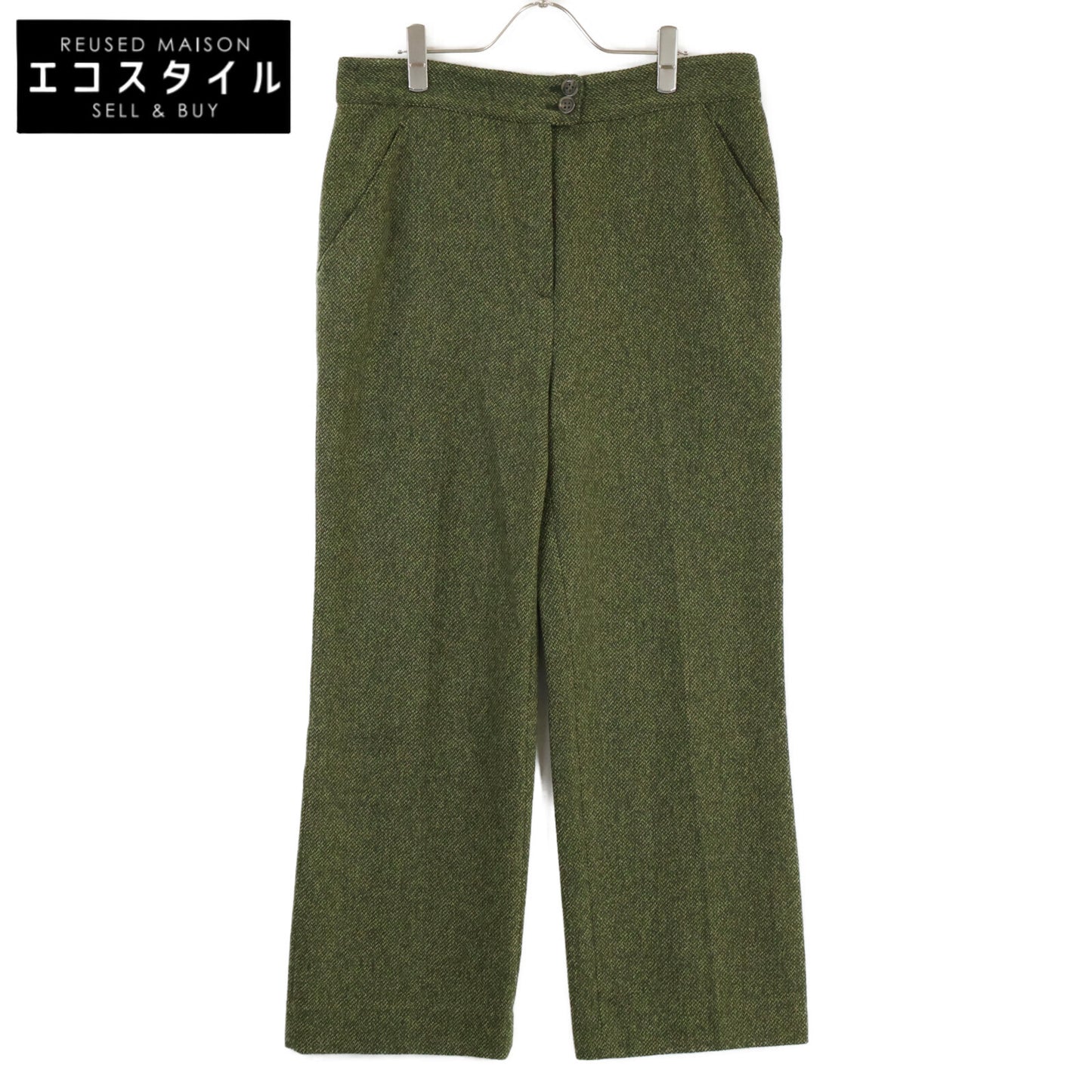 VALENTINO Green Wool Herringbone Wide Trousers Bottoms 44 Men's