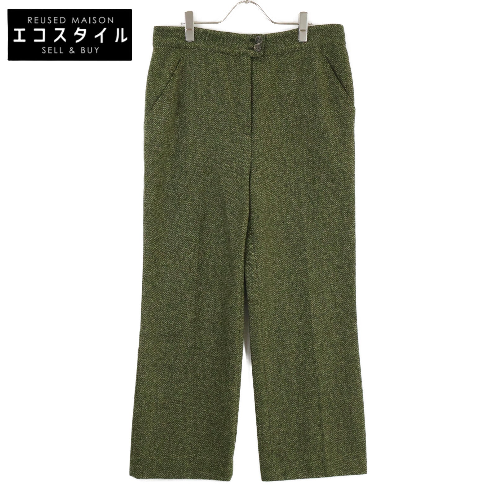VALENTINO Green Wool Herringbone Wide Trousers Bottoms 44 Men's