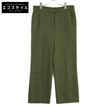 VALENTINO Green Wool Herringbone Wide Trousers Bottoms 44 Men's