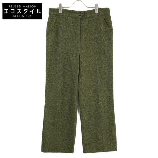 VALENTINO Green Wool Herringbone Wide Trousers Bottoms 44 Men's