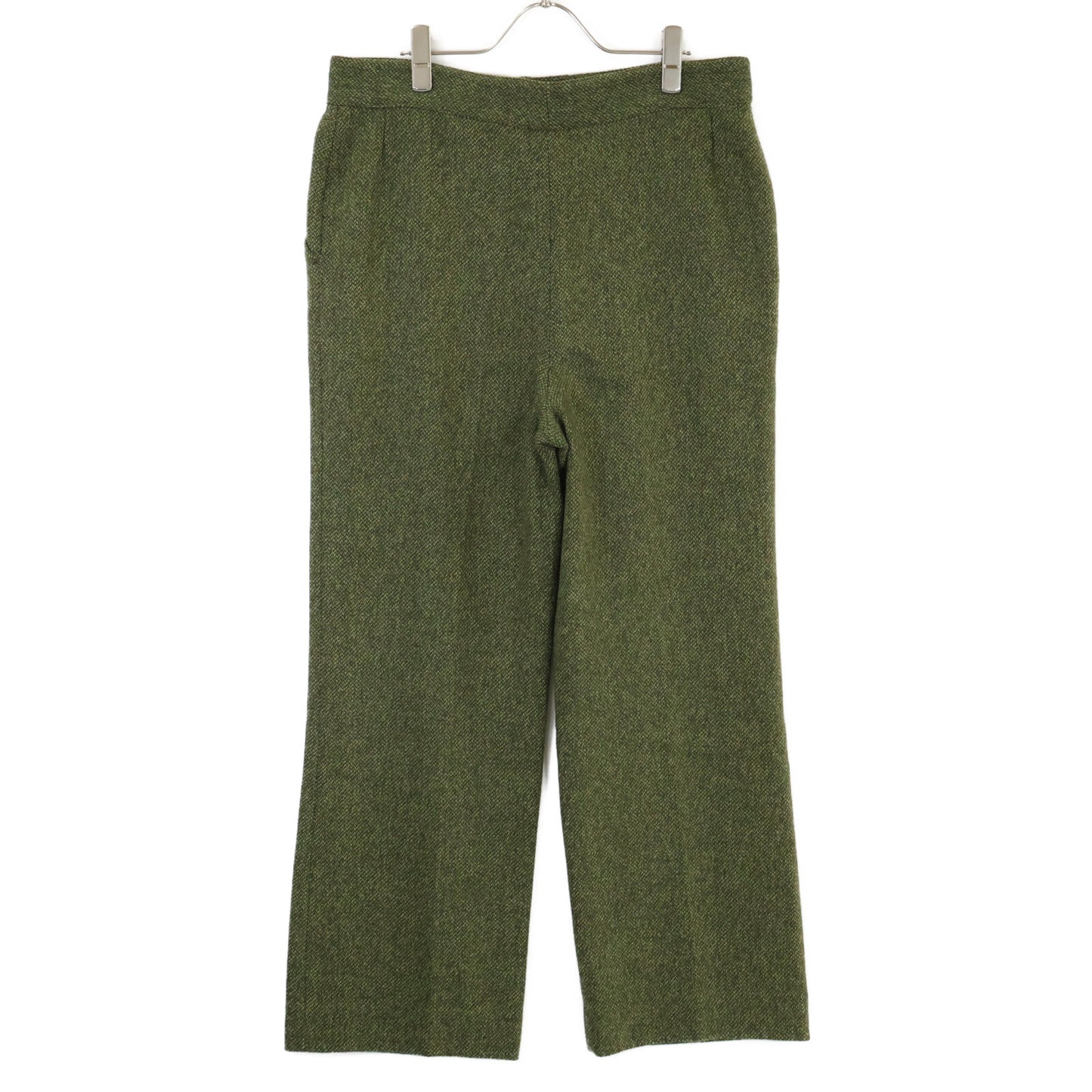 VALENTINO Green Wool Herringbone Wide Trousers Bottoms 44 Men's