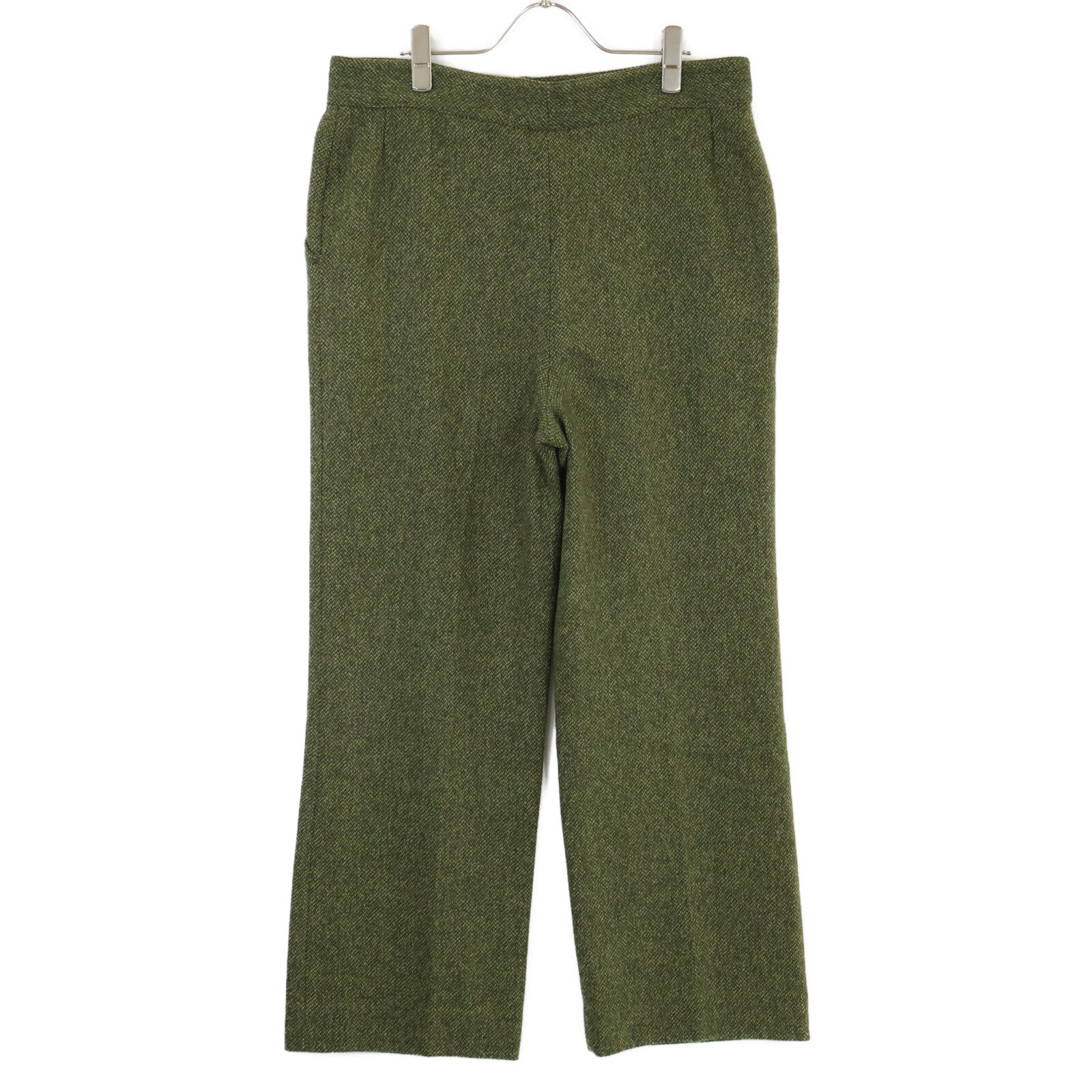 VALENTINO Green Wool Herringbone Wide Trousers Bottoms 44 Men's