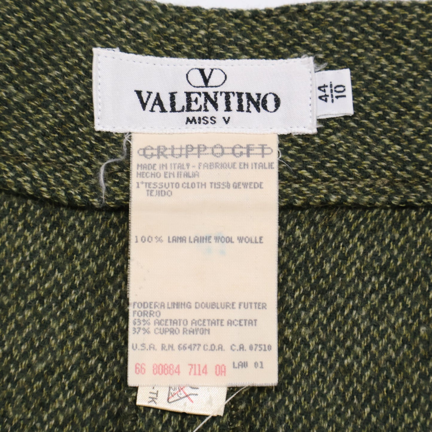 VALENTINO Green Wool Herringbone Wide Trousers Bottoms 44 Men's