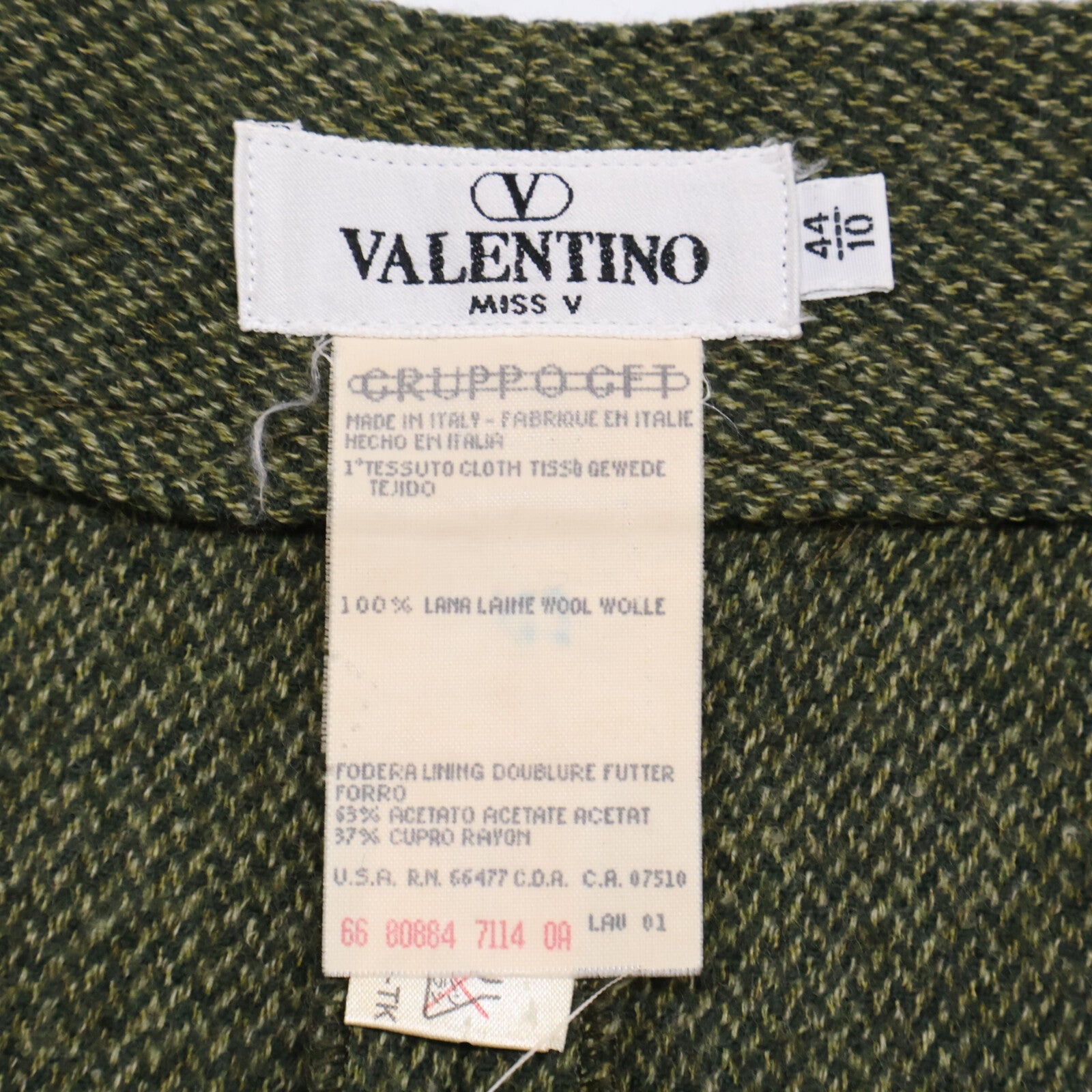 VALENTINO Green Wool Herringbone Wide Trousers Bottoms 44 Men's