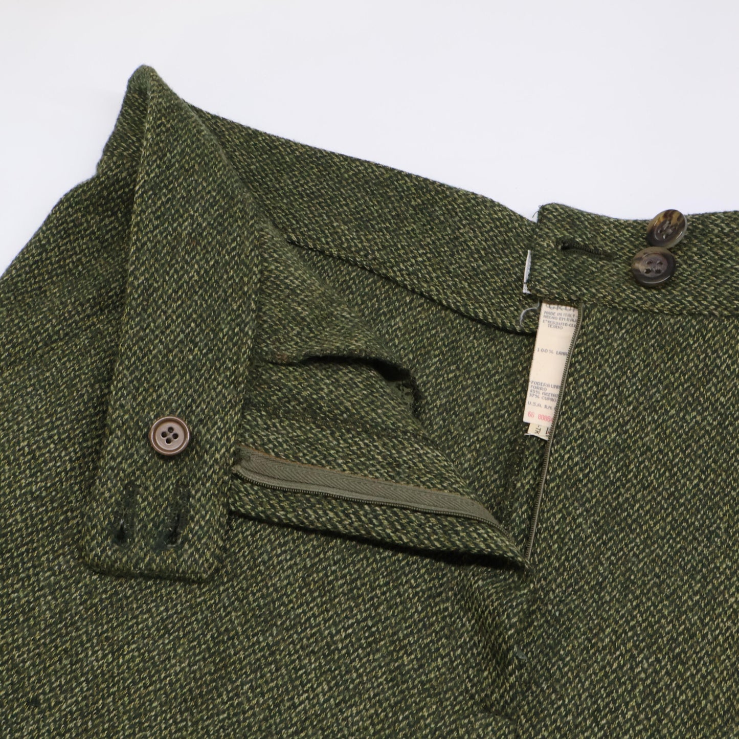 VALENTINO Green Wool Herringbone Wide Trousers Bottoms 44 Men's