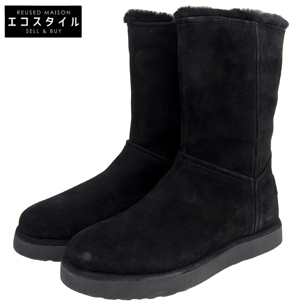 UGG アグ 美品 クラシックショートBLVD スエード ムートンブーツ レディース ブラック 22cm 1108146 シューズ