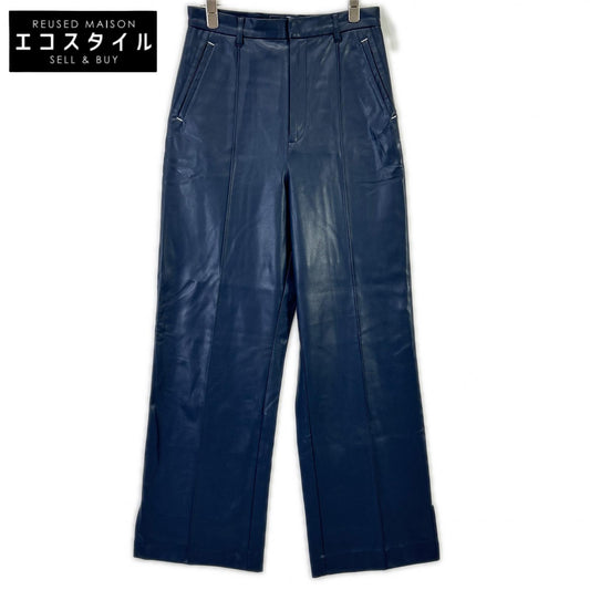 01320870680 ﾌﾞﾙｰ PIN TUCK SYNTHETIC LEATHER PANTS ボトムス M レディース