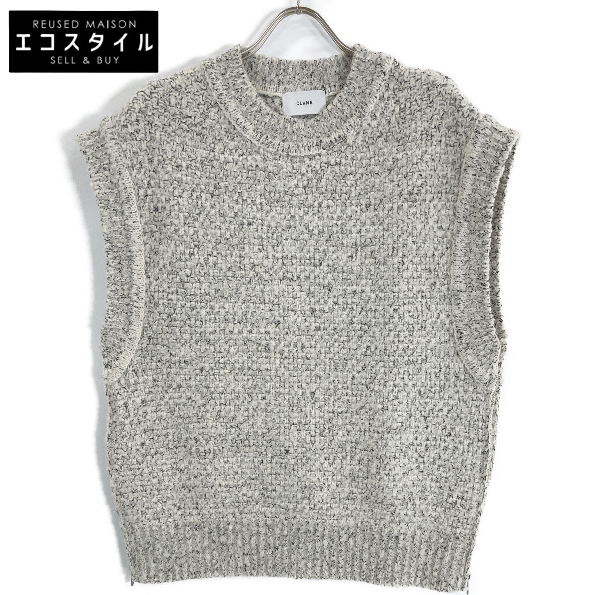 CLANE 15106-2032 23AW Gray Side Zip Tweed Knit Vest Vest 1 Women's