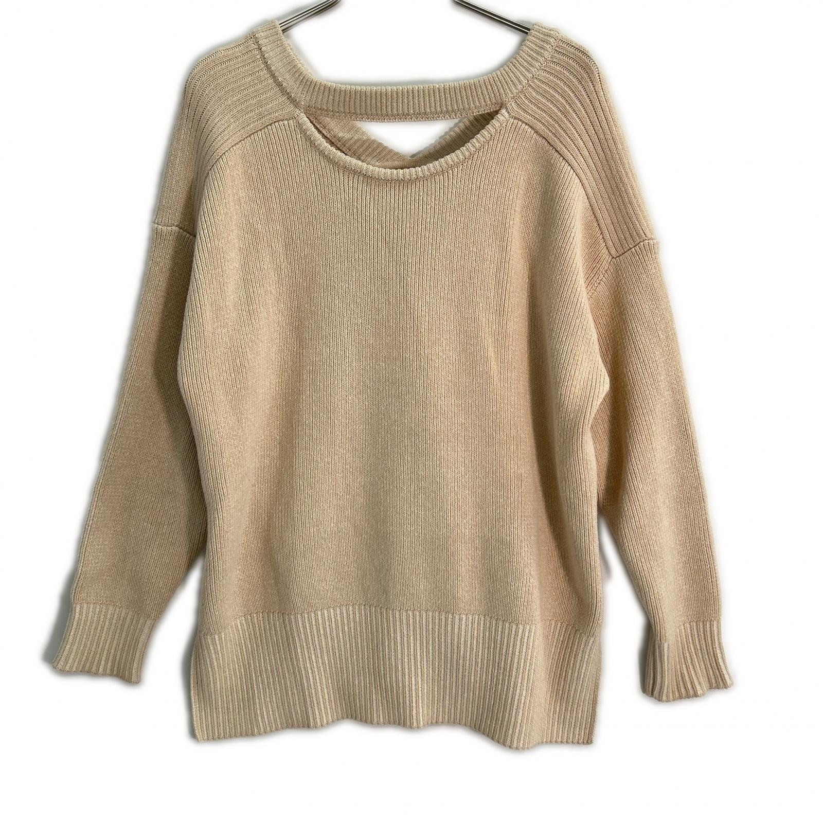 CLANE クラネ 14106-2112 23SS ベージュ ダブルフェイスカットネックワイドニット トップス