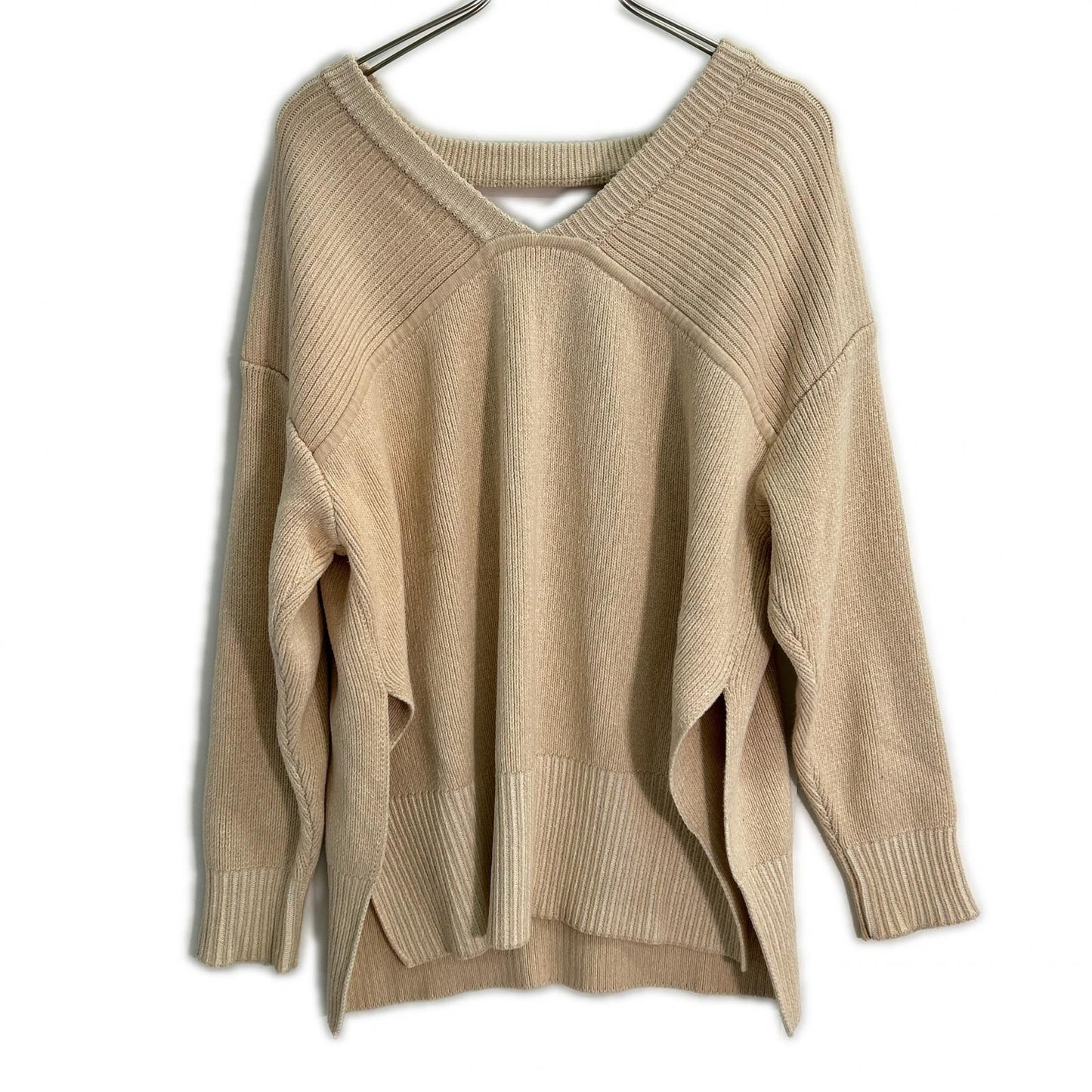 CLANE クラネ 14106-2112 23SS ベージュ ダブルフェイスカットネックワイドニット トップス
