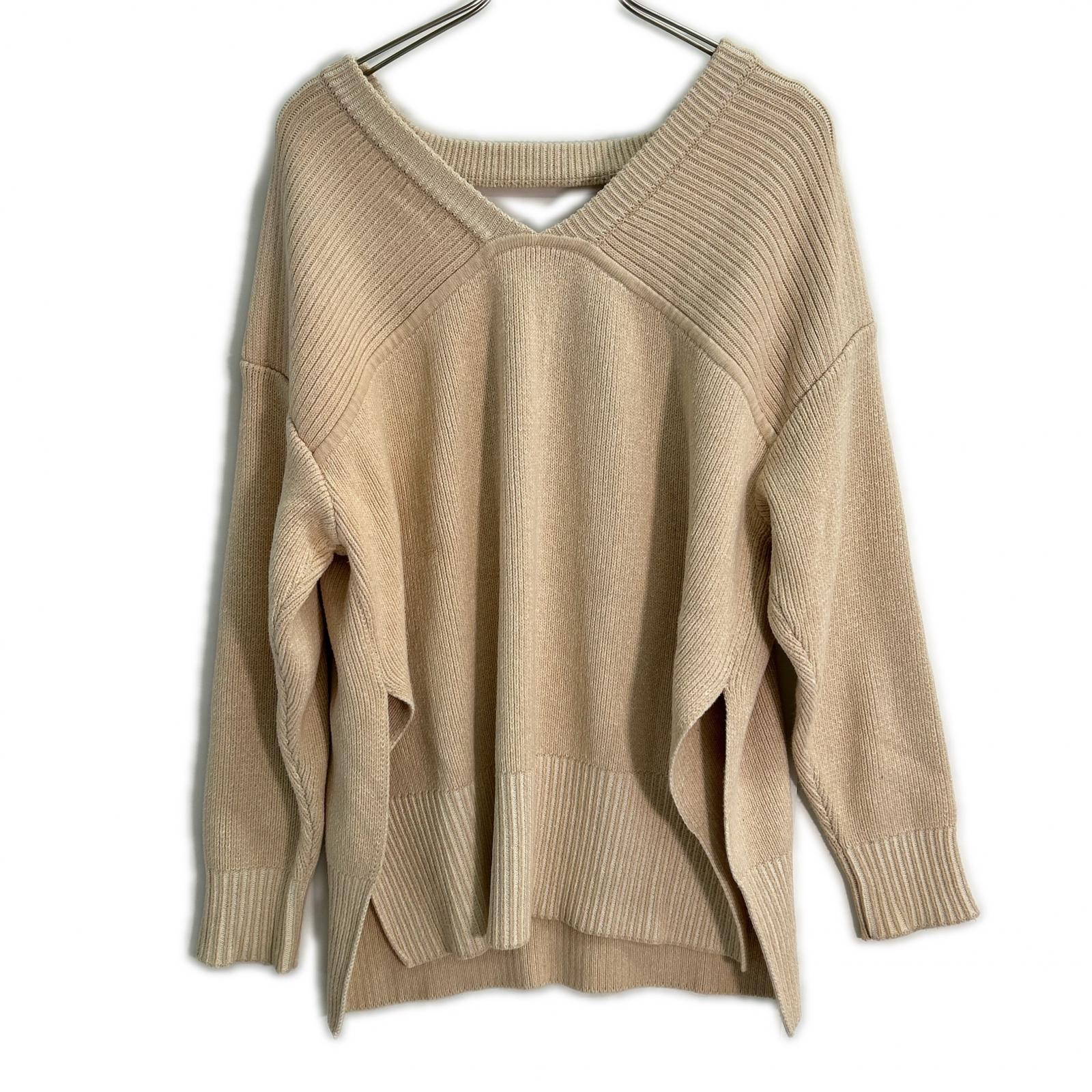 CLANE クラネ 14106-2112 23SS ベージュ ダブルフェイスカットネックワイドニット トップス