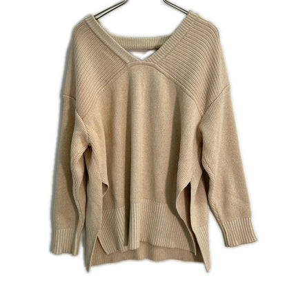 CLANE クラネ 14106-2112 23SS ベージュ ダブルフェイスカットネックワイドニット トップス