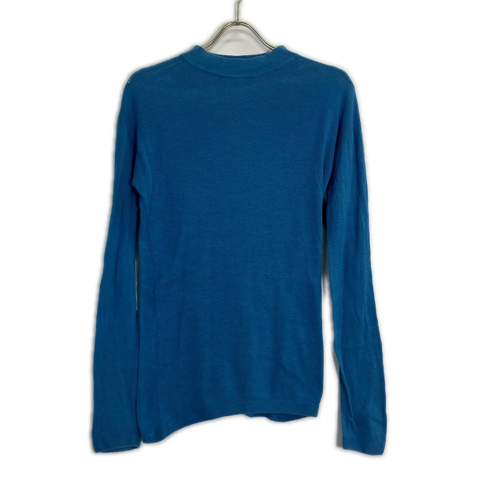 45R Blue Cotton Mock Neck Long Sleeve Knit Top
