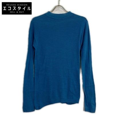 45R Blue Cotton Mock Neck Long Sleeve Knit Top