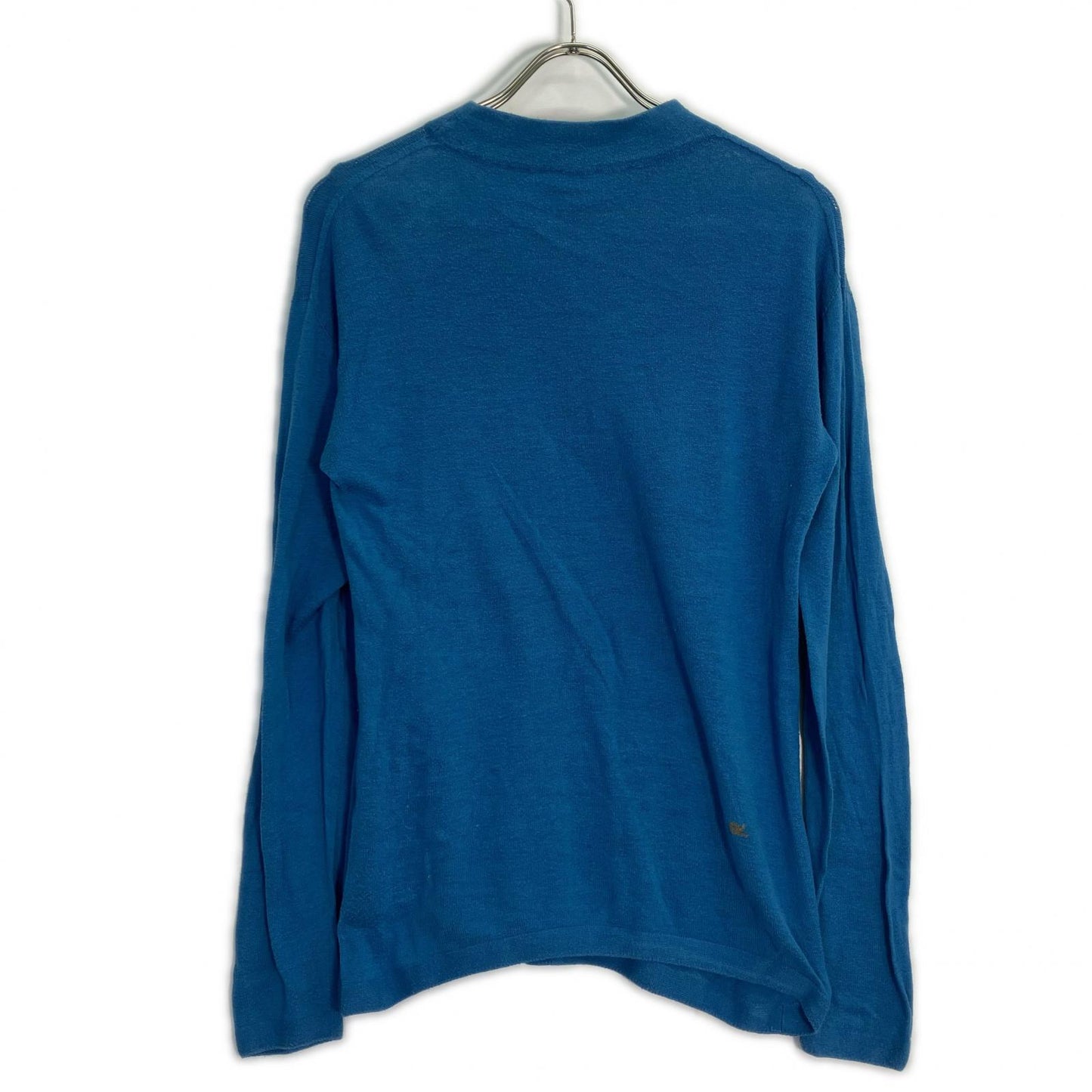 45R Blue Cotton Mock Neck Long Sleeve Knit Top