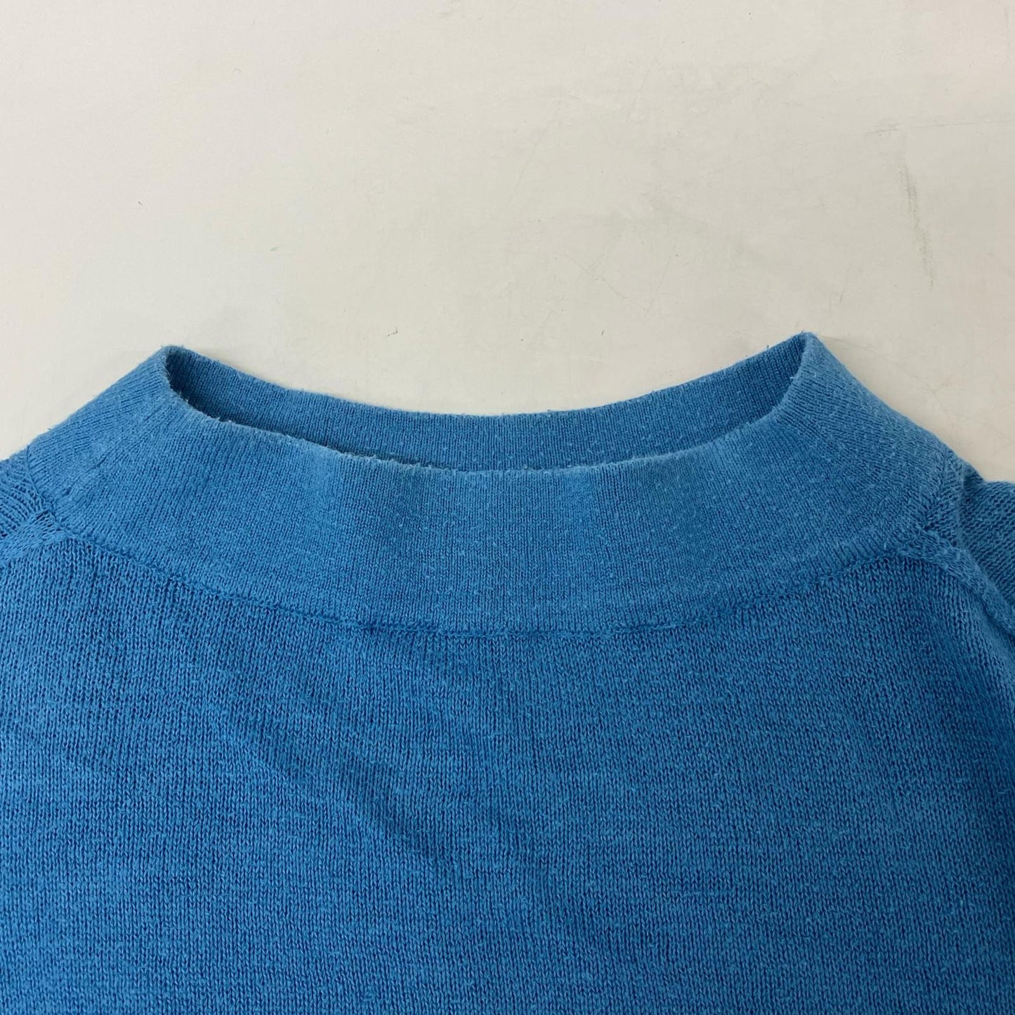 45R Blue Cotton Mock Neck Long Sleeve Knit Top