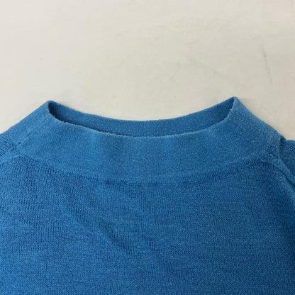 45R Blue Cotton Mock Neck Long Sleeve Knit Top