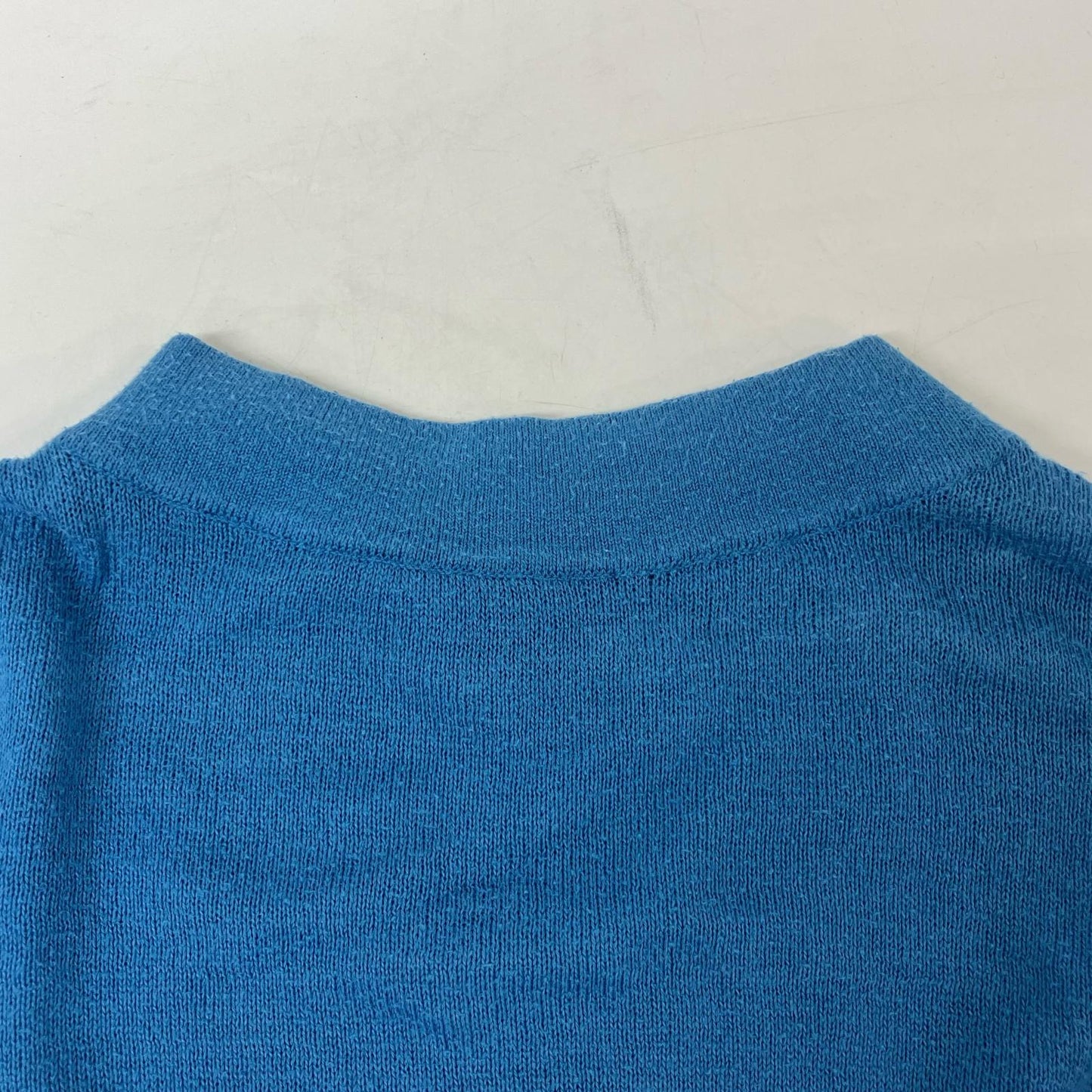 45R Blue Cotton Mock Neck Long Sleeve Knit Top