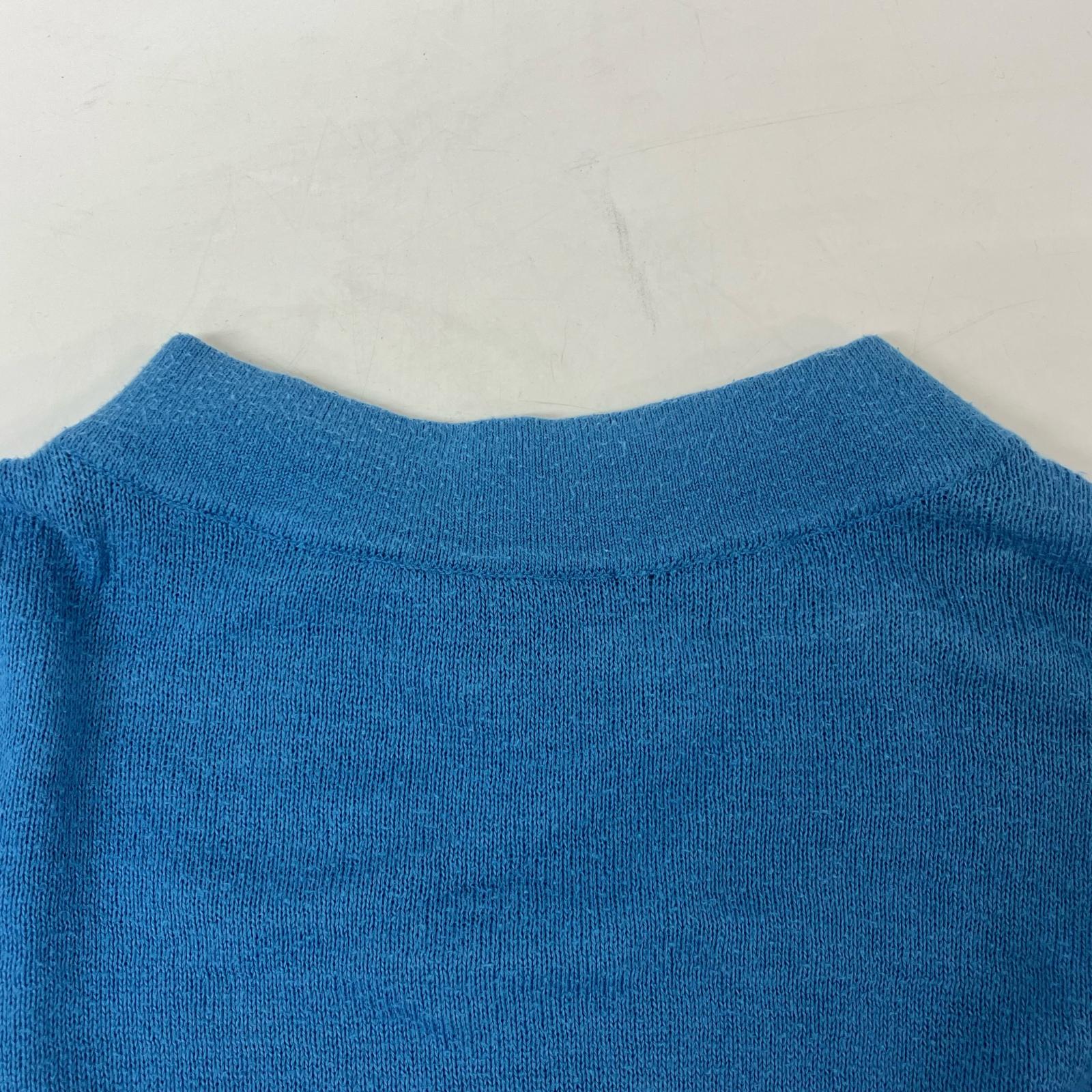 45R Blue Cotton Mock Neck Long Sleeve Knit Top