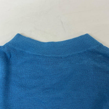 45R Blue Cotton Mock Neck Long Sleeve Knit Top