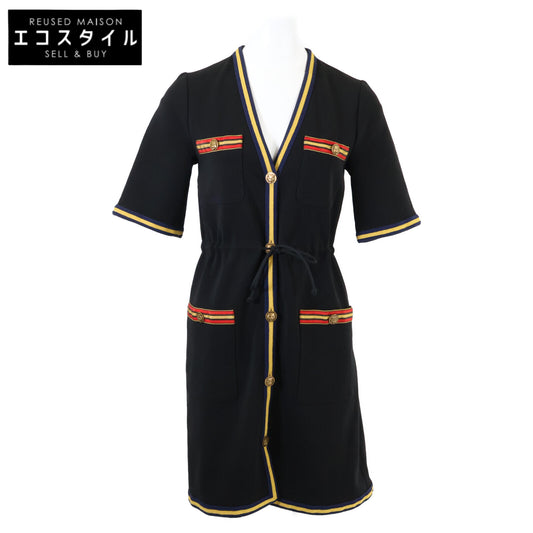 515072 X7B80 Black Rayon Blend Tiger Button Short Sleeve Shirt Dress One-piece XS Ladies