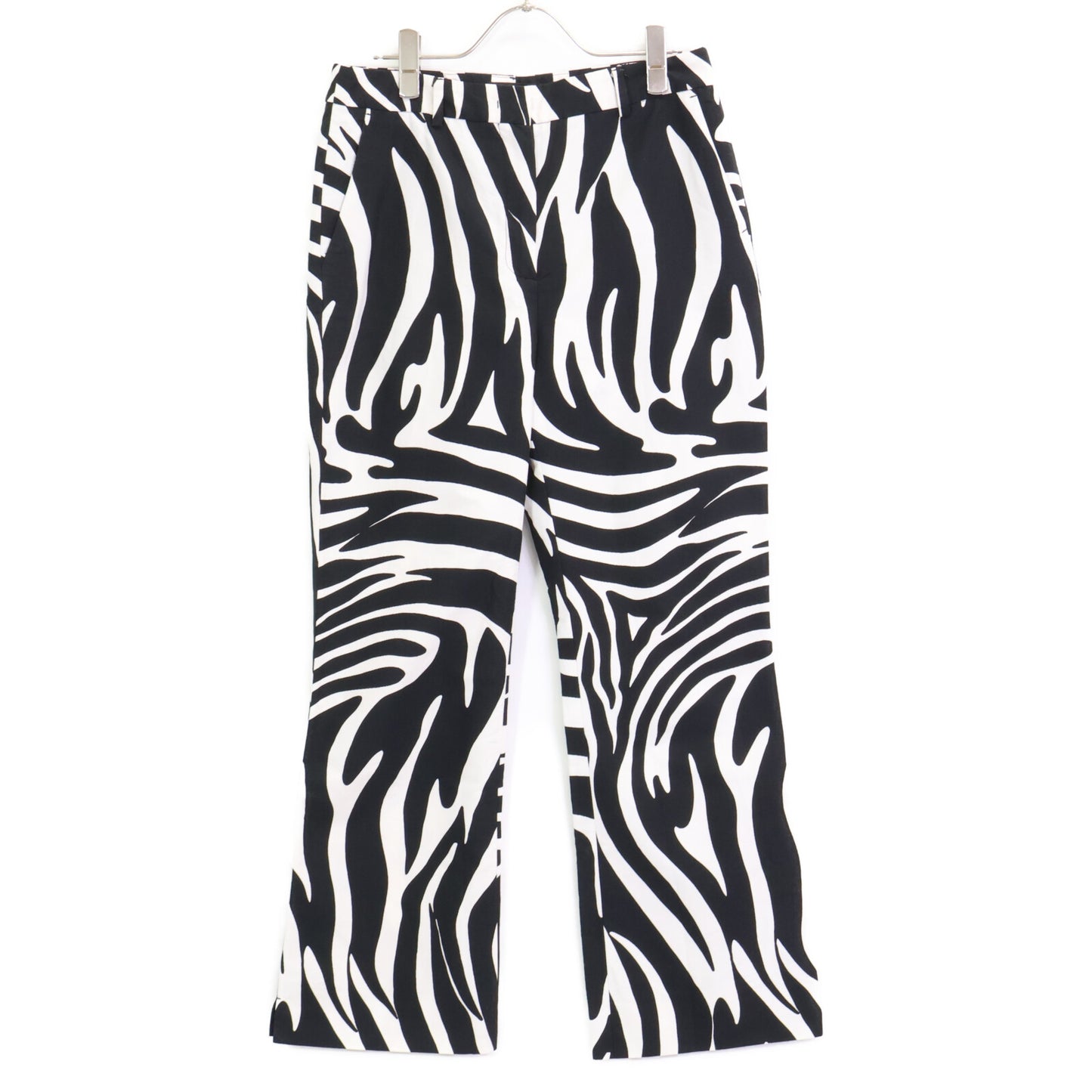 Max Mara WEEKEND Max Mara Weekend 513103856 Black x White Cotton Zebra Print Semi-Flare Pants Bottoms 42 Women's