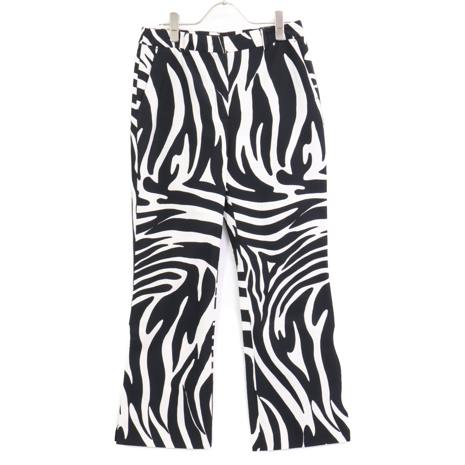 Max Mara WEEKEND Max Mara Weekend 513103856 Black x White Cotton Zebra Print Semi-Flare Pants Bottoms 42 Women's
