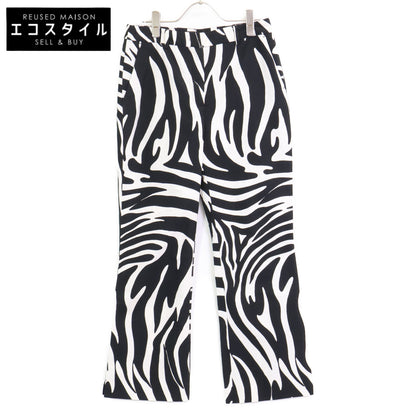 Max Mara WEEKEND Max Mara Weekend 513103856 Black x White Cotton Zebra Print Semi-Flare Pants Bottoms 42 Women's