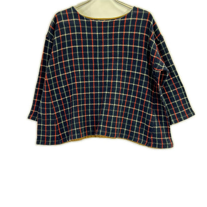 45R 【umii908】海军色 多色格纹 船领棉质长袖T恤 上衣 0