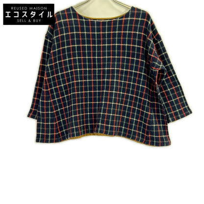 45R 【umii908】海军色 多色格纹 船领棉质长袖T恤 上衣 0