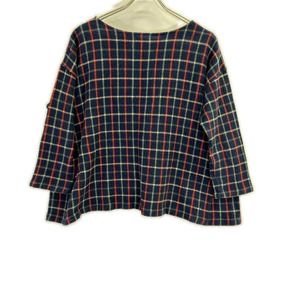 45R 【umii908】海军色 多色格纹 船领棉质长袖T恤 上衣 0