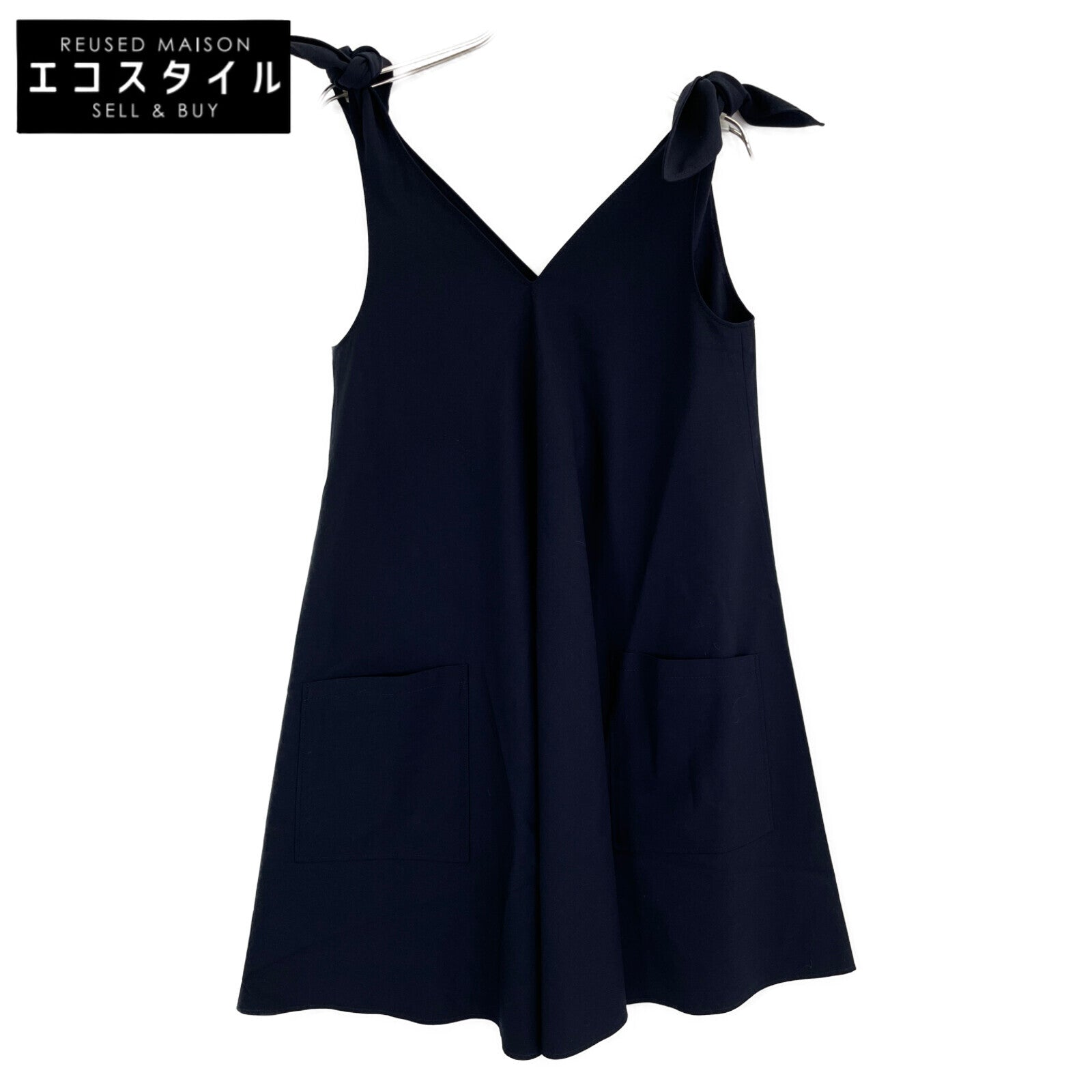 ADEAM 36993 Navy Rayon Blend Shoulder Ribbon Double Pocket Dress 0 Women's