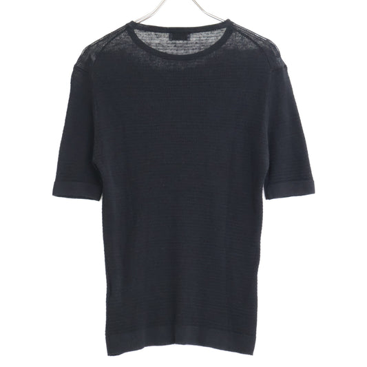 St.moritz Black Linen Sheer Mesh Crew Neck Short Sleeve Cut and Sew Top 48 Men's